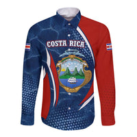 Costa Rica Orchid Long Sleeve Button Shirt Red and Blue with National Emblem and Purple Flower Design - Wonder Print Shop