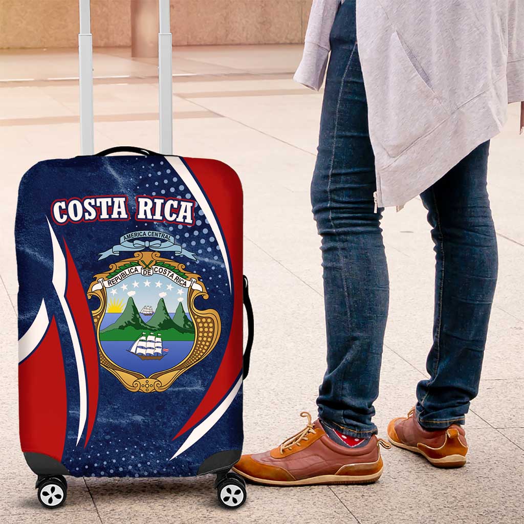 Costa Rica Orchid Luggage Cover Red and Blue with National Emblem and Purple Flower Design - Wonder Print Shop