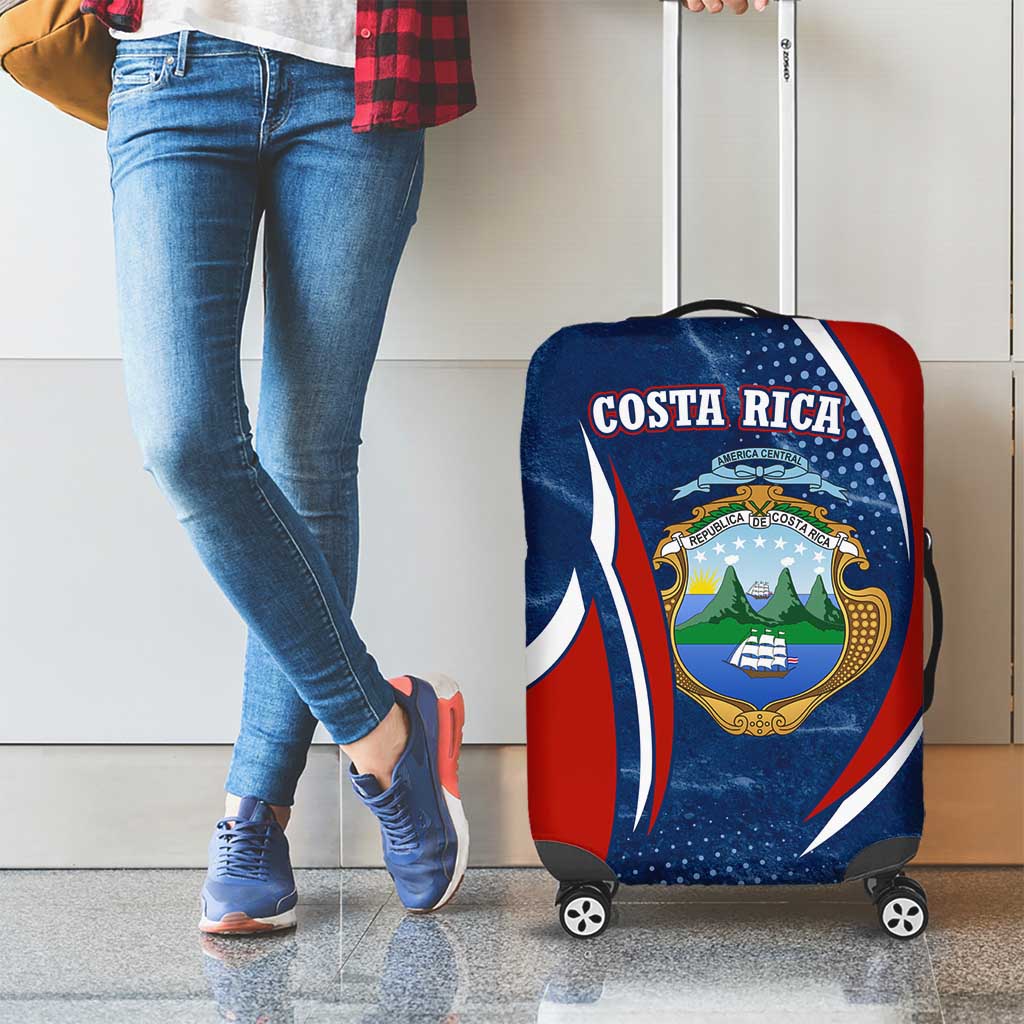 Costa Rica Orchid Luggage Cover Red and Blue with National Emblem and Purple Flower Design - Wonder Print Shop