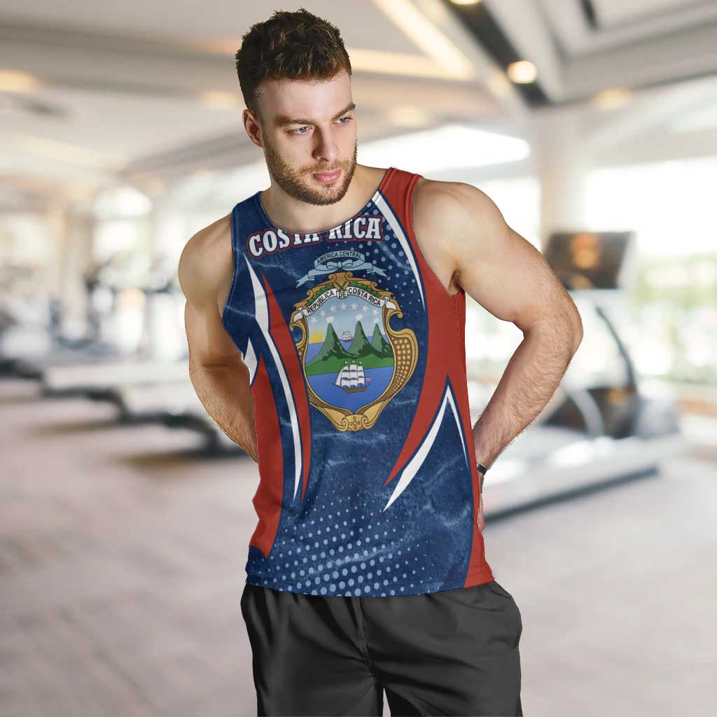 Costa Rica Orchid Men Tank Top Red and Blue with National Emblem and Purple Flower Design - Wonder Print Shop