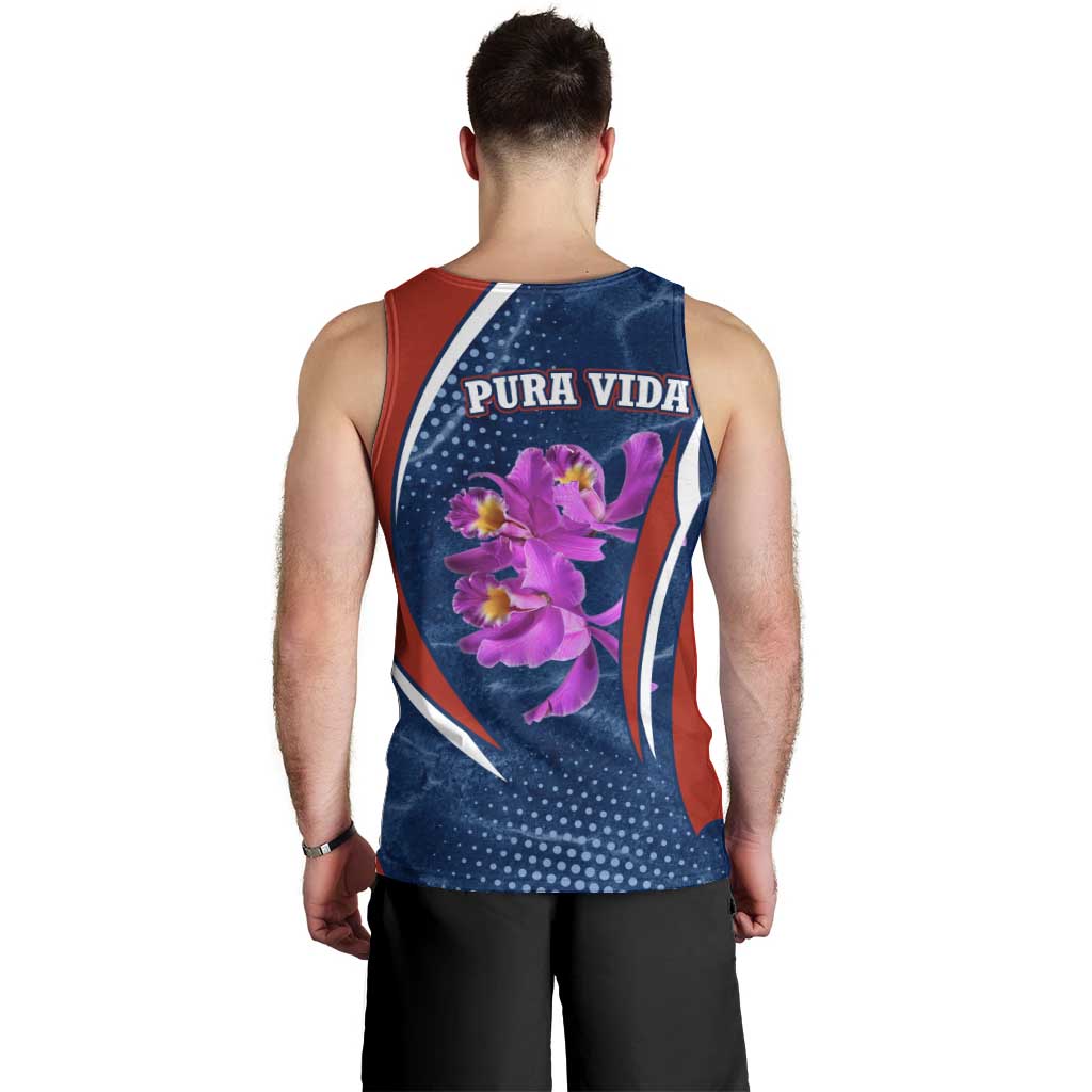 Costa Rica Orchid Men Tank Top Red and Blue with National Emblem and Purple Flower Design - Wonder Print Shop