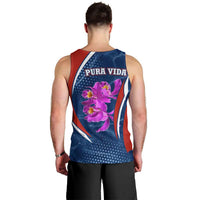 Costa Rica Orchid Men Tank Top Red and Blue with National Emblem and Purple Flower Design - Wonder Print Shop