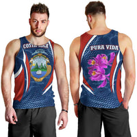 Costa Rica Orchid Men Tank Top Red and Blue with National Emblem and Purple Flower Design - Wonder Print Shop