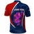 Costa Rica Orchid Polo Shirt Red and Blue with National Emblem and Purple Flower Design - Wonder Print Shop