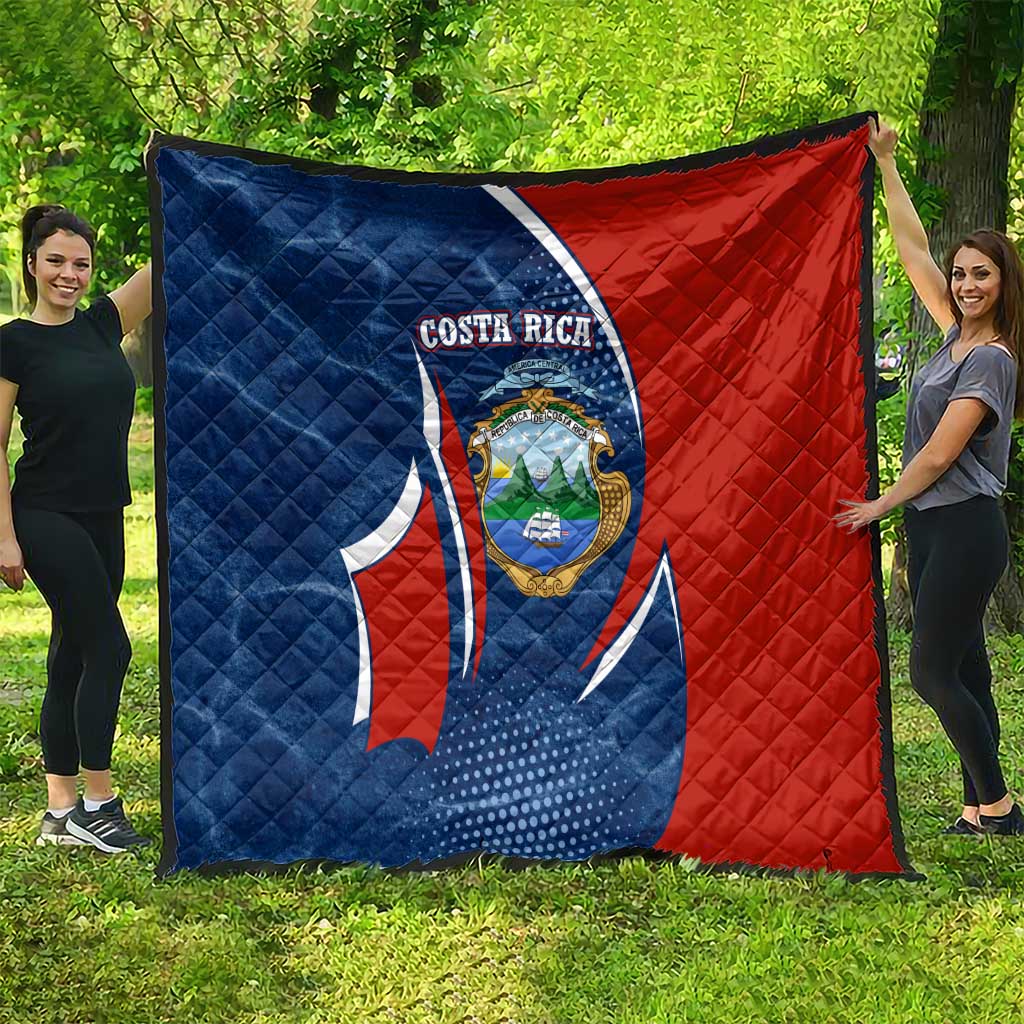 Costa Rica Orchid Quilt Red and Blue with National Emblem and Purple Flower Design - Wonder Print Shop