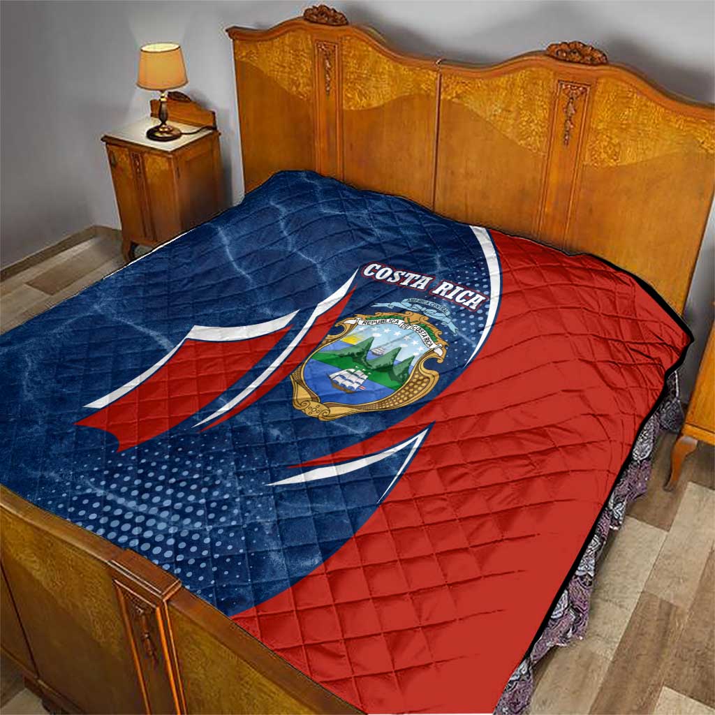 Costa Rica Orchid Quilt Red and Blue with National Emblem and Purple Flower Design - Wonder Print Shop