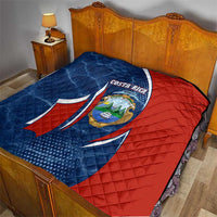 Costa Rica Orchid Quilt Red and Blue with National Emblem and Purple Flower Design - Wonder Print Shop