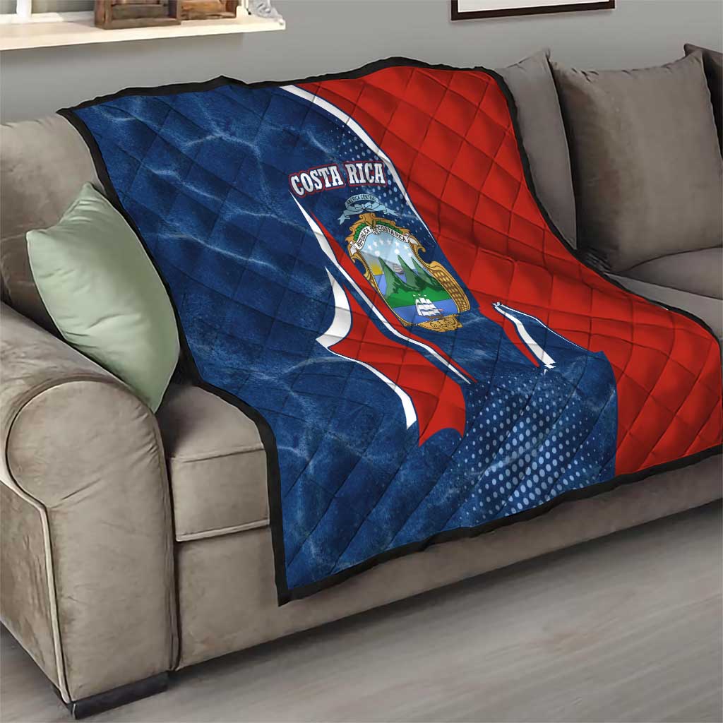 Costa Rica Orchid Quilt Red and Blue with National Emblem and Purple Flower Design - Wonder Print Shop