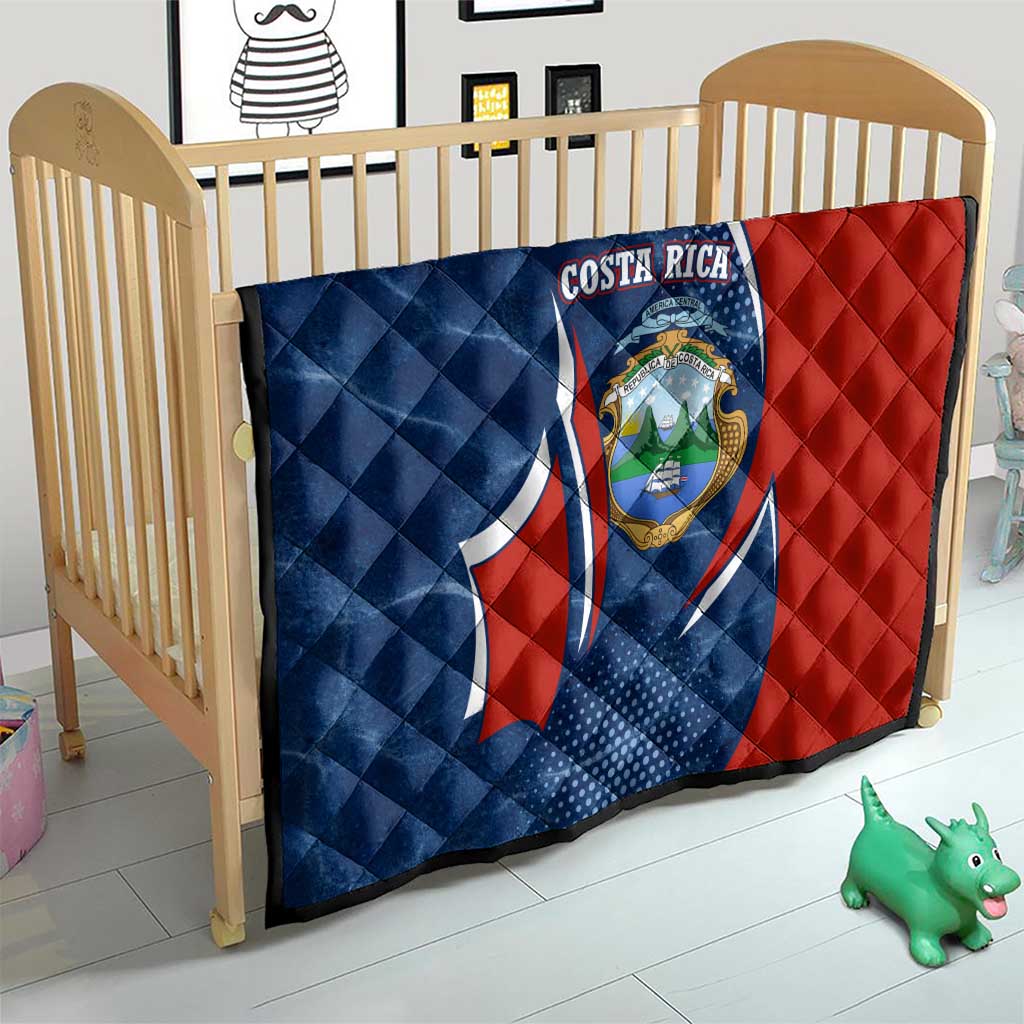 Costa Rica Orchid Quilt Red and Blue with National Emblem and Purple Flower Design - Wonder Print Shop