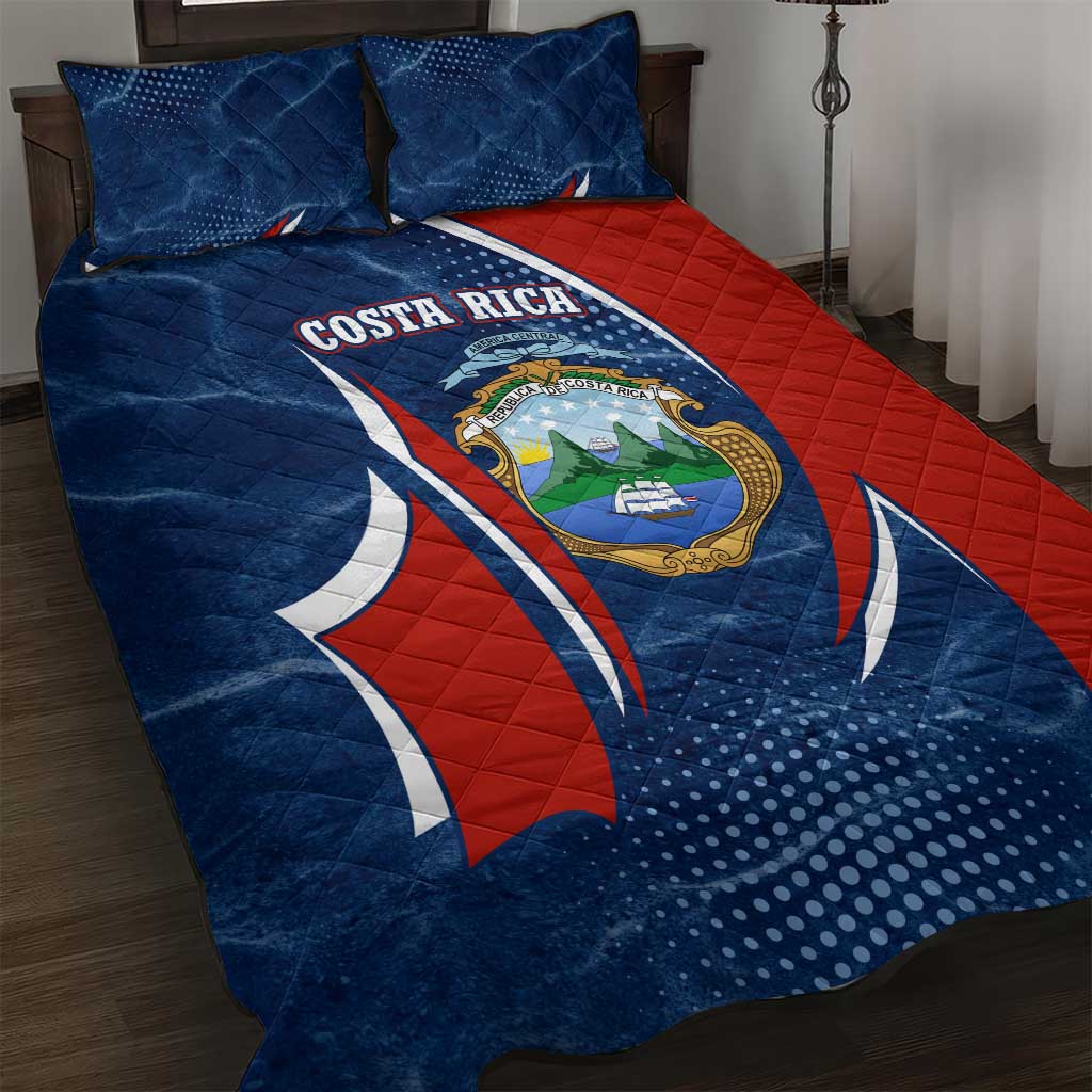 Costa Rica Orchid Quilt Bed Set Red and Blue with National Emblem and Purple Flower Design - Wonder Print Shop