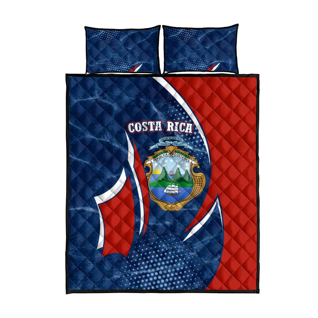 Costa Rica Orchid Quilt Bed Set Red and Blue with National Emblem and Purple Flower Design - Wonder Print Shop
