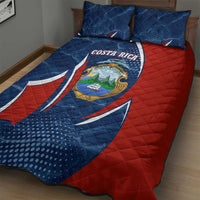 Costa Rica Orchid Quilt Bed Set Red and Blue with National Emblem and Purple Flower Design - Wonder Print Shop