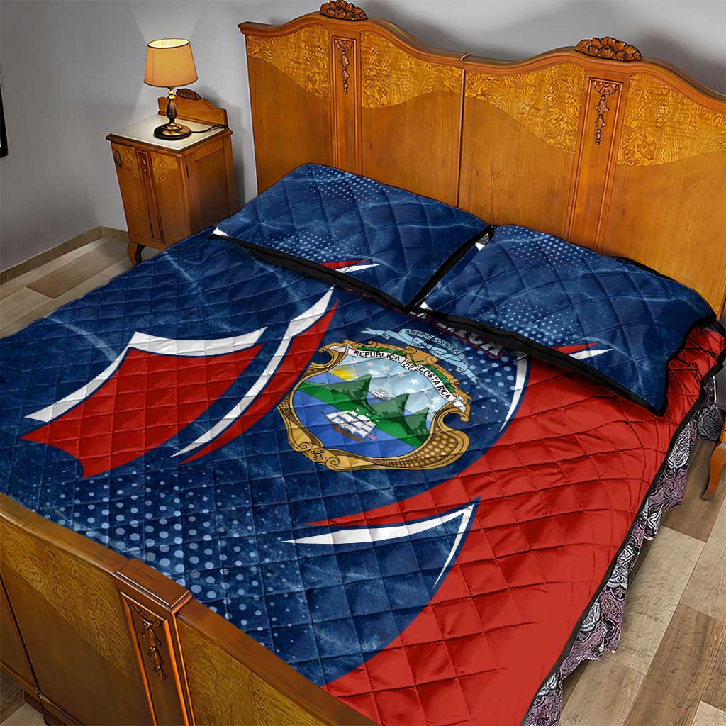 Costa Rica Orchid Quilt Bed Set Red and Blue with National Emblem and Purple Flower Design - Wonder Print Shop
