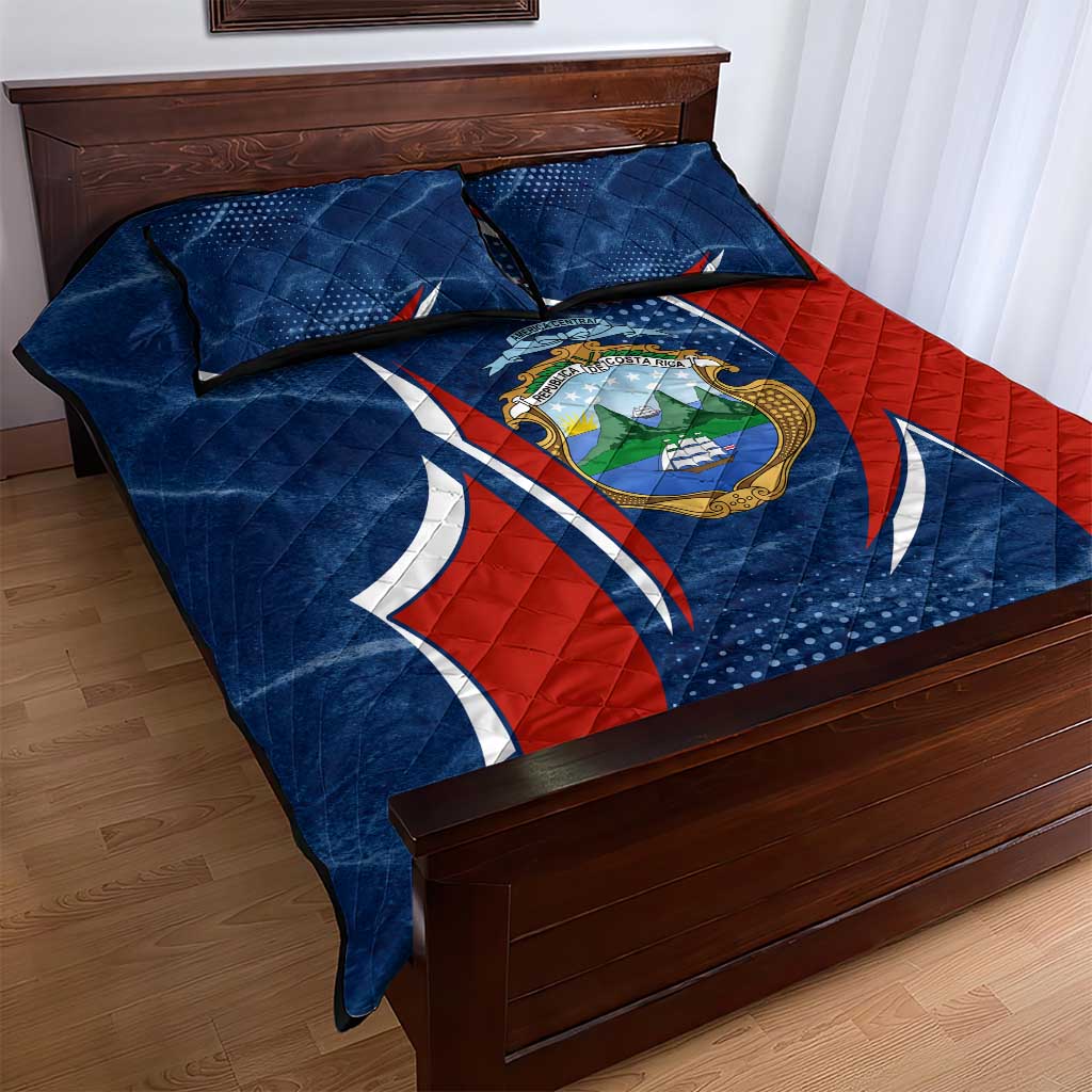 Costa Rica Orchid Quilt Bed Set Red and Blue with National Emblem and Purple Flower Design - Wonder Print Shop