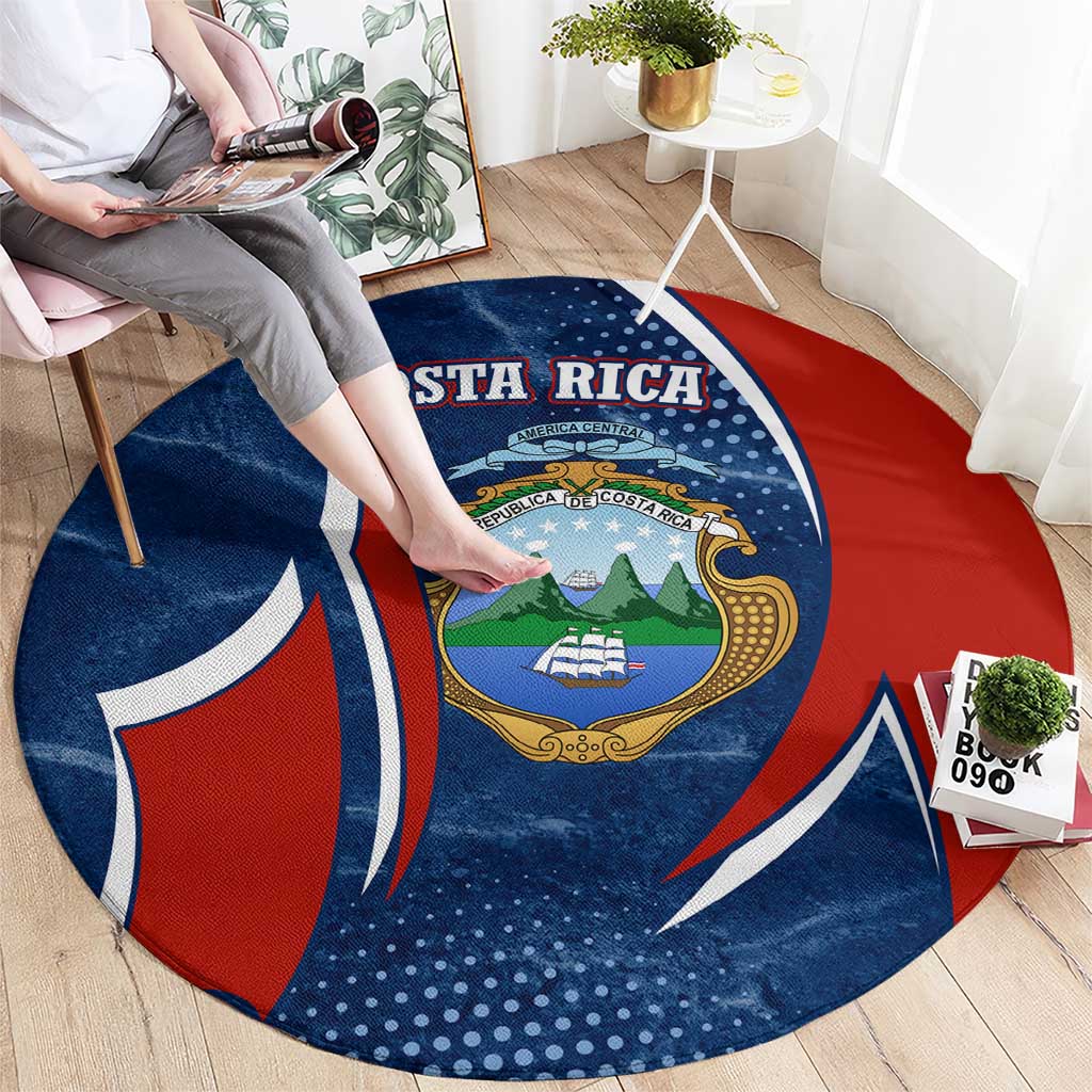 Costa Rica Orchid Round Carpet Red and Blue with National Emblem and Purple Flower Design - Wonder Print Shop
