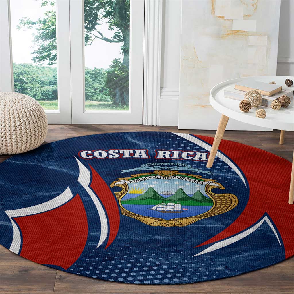 Costa Rica Orchid Round Carpet Red and Blue with National Emblem and Purple Flower Design - Wonder Print Shop