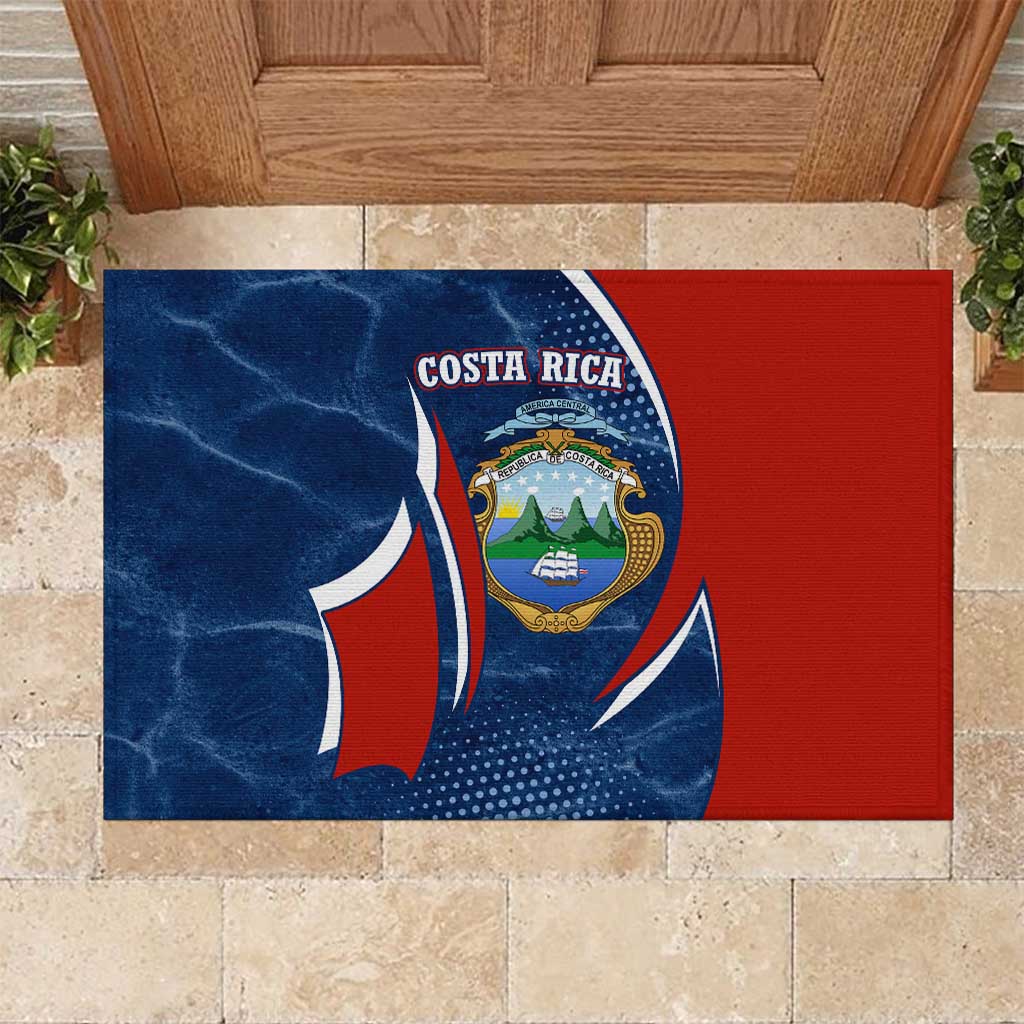 Costa Rica Orchid Rubber Doormat Red and Blue with National Emblem and Purple Flower Design - Wonder Print Shop