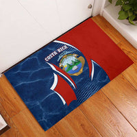 Costa Rica Orchid Rubber Doormat Red and Blue with National Emblem and Purple Flower Design - Wonder Print Shop