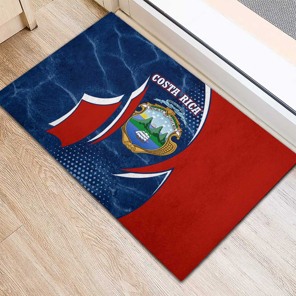 Costa Rica Orchid Rubber Doormat Red and Blue with National Emblem and Purple Flower Design - Wonder Print Shop