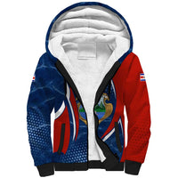 Costa Rica Orchid Sherpa Hoodie Red and Blue with National Emblem and Purple Flower Design - Wonder Print Shop