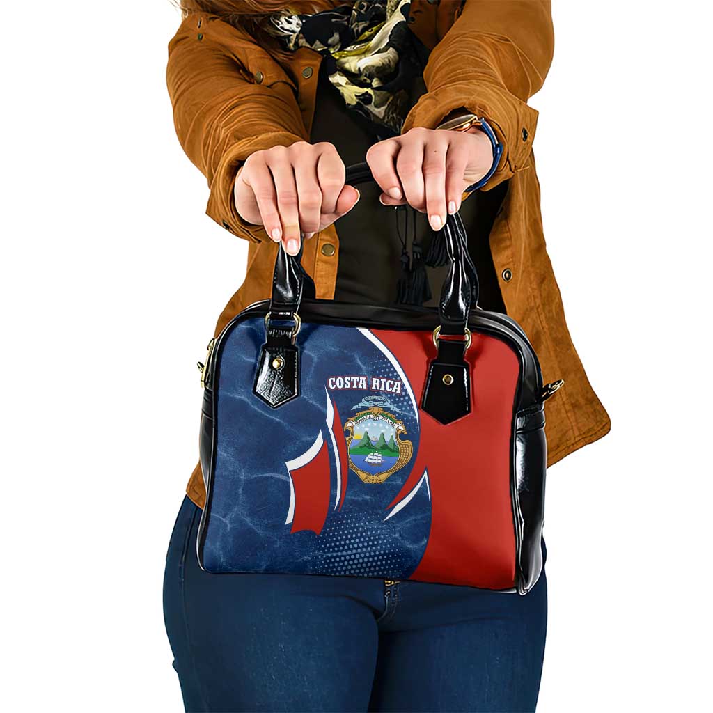 Costa Rica Orchid Shoulder Handbag Red and Blue with National Emblem and Purple Flower Design - Wonder Print Shop