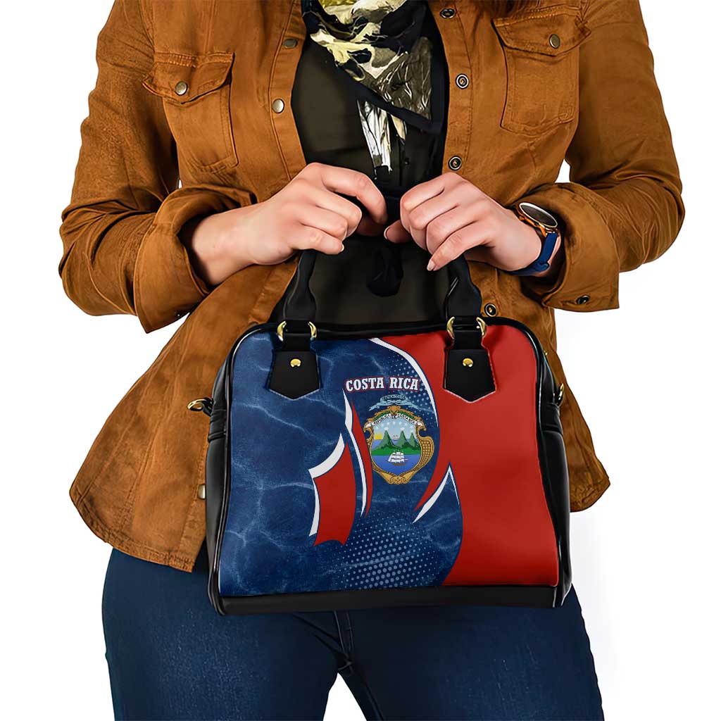 Costa Rica Orchid Shoulder Handbag Red and Blue with National Emblem and Purple Flower Design - Wonder Print Shop