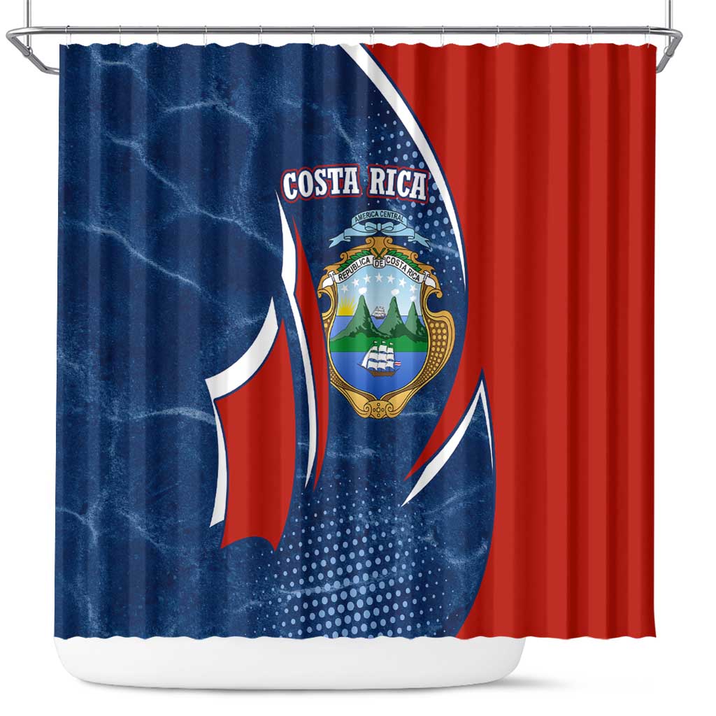 Costa Rica Orchid Shower Curtain Red and Blue with National Emblem and Purple Flower Design - Wonder Print Shop