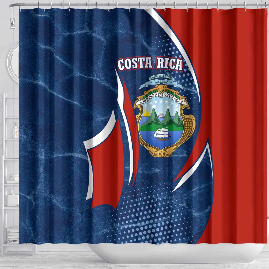 Costa Rica Orchid Shower Curtain Red and Blue with National Emblem and Purple Flower Design - Wonder Print Shop