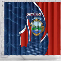 Costa Rica Orchid Shower Curtain Red and Blue with National Emblem and Purple Flower Design - Wonder Print Shop