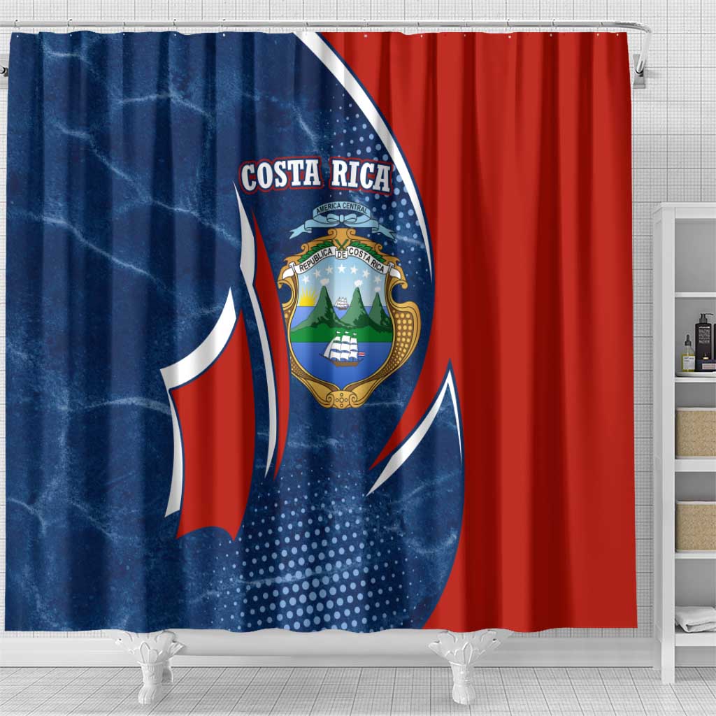 Costa Rica Orchid Shower Curtain Red and Blue with National Emblem and Purple Flower Design - Wonder Print Shop
