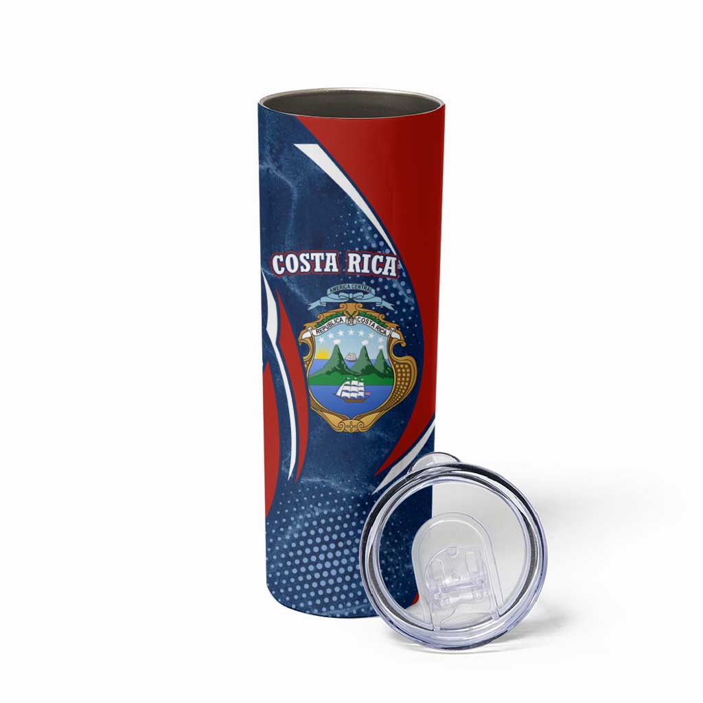 Costa Rica Orchid Skinny Tumbler Red and Blue with National Emblem and Purple Flower Design - Wonder Print Shop