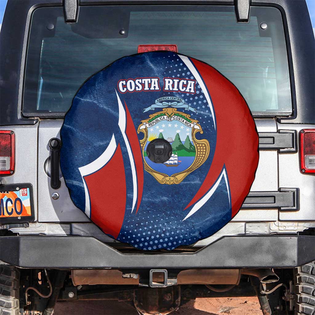 Costa Rica Orchid Spare Tire Cover Red and Blue with National Emblem and Purple Flower Design - Wonder Print Shop