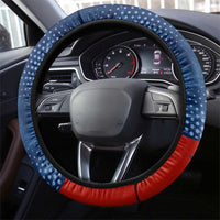 Costa Rica Orchid Steering Wheel Cover Red and Blue with National Emblem and Purple Flower Design - Wonder Print Shop