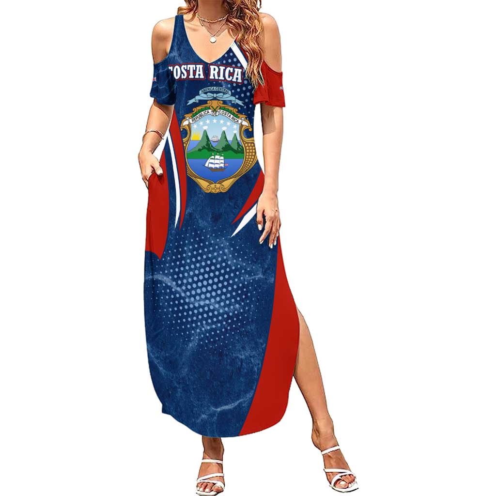 Costa Rica Orchid Summer Maxi Dress Red and Blue with National Emblem and Purple Flower Design - Wonder Print Shop