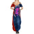 Costa Rica Orchid Summer Maxi Dress Red and Blue with National Emblem and Purple Flower Design - Wonder Print Shop
