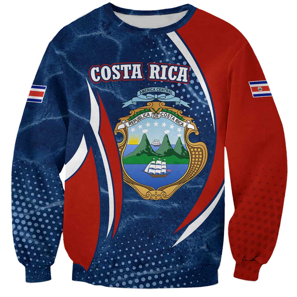 Costa Rica Orchid Sweatshirt Red and Blue with National Emblem and Purple Flower Design - Wonder Print Shop