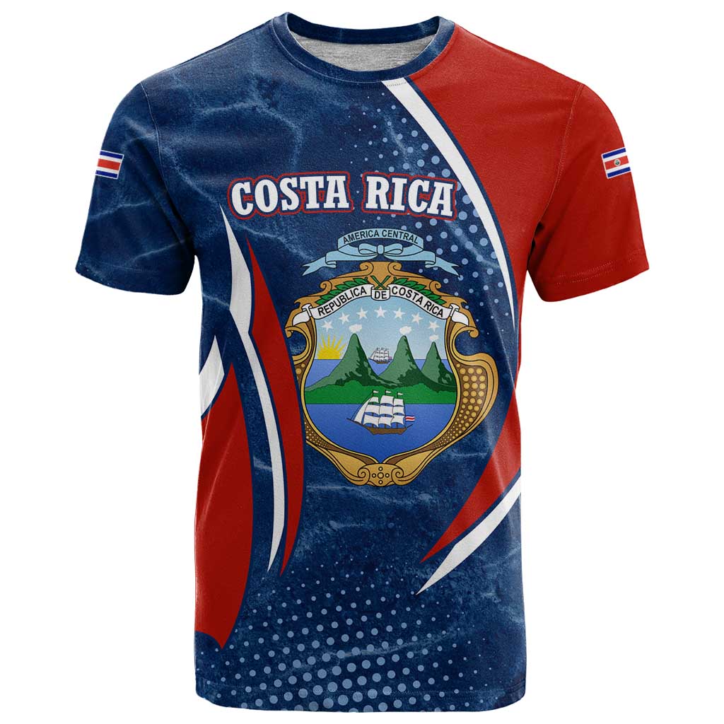 Costa Rica Orchid T Shirt Red and Blue with National Emblem and Purple Flower Design - Wonder Print Shop