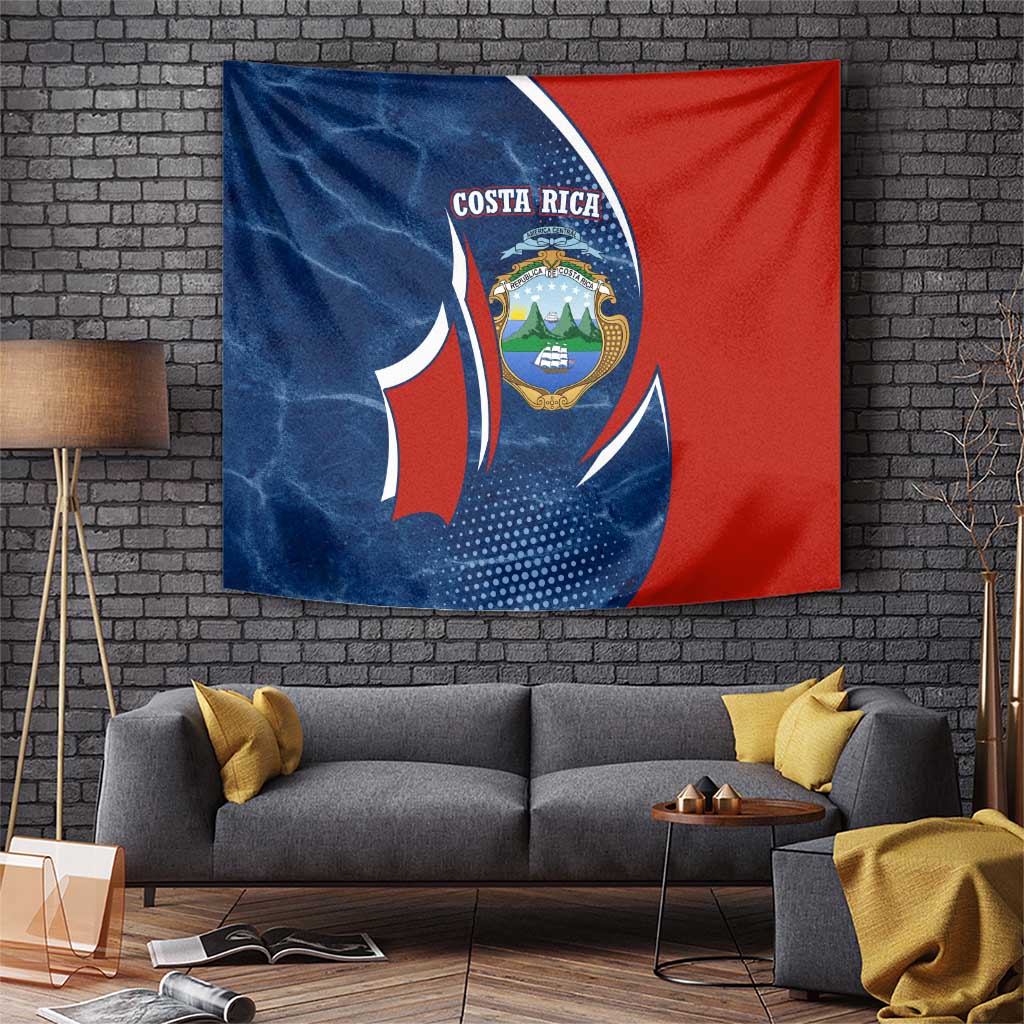 Costa Rica Orchid Tapestry Red and Blue with National Emblem and Purple Flower Design - Wonder Print Shop