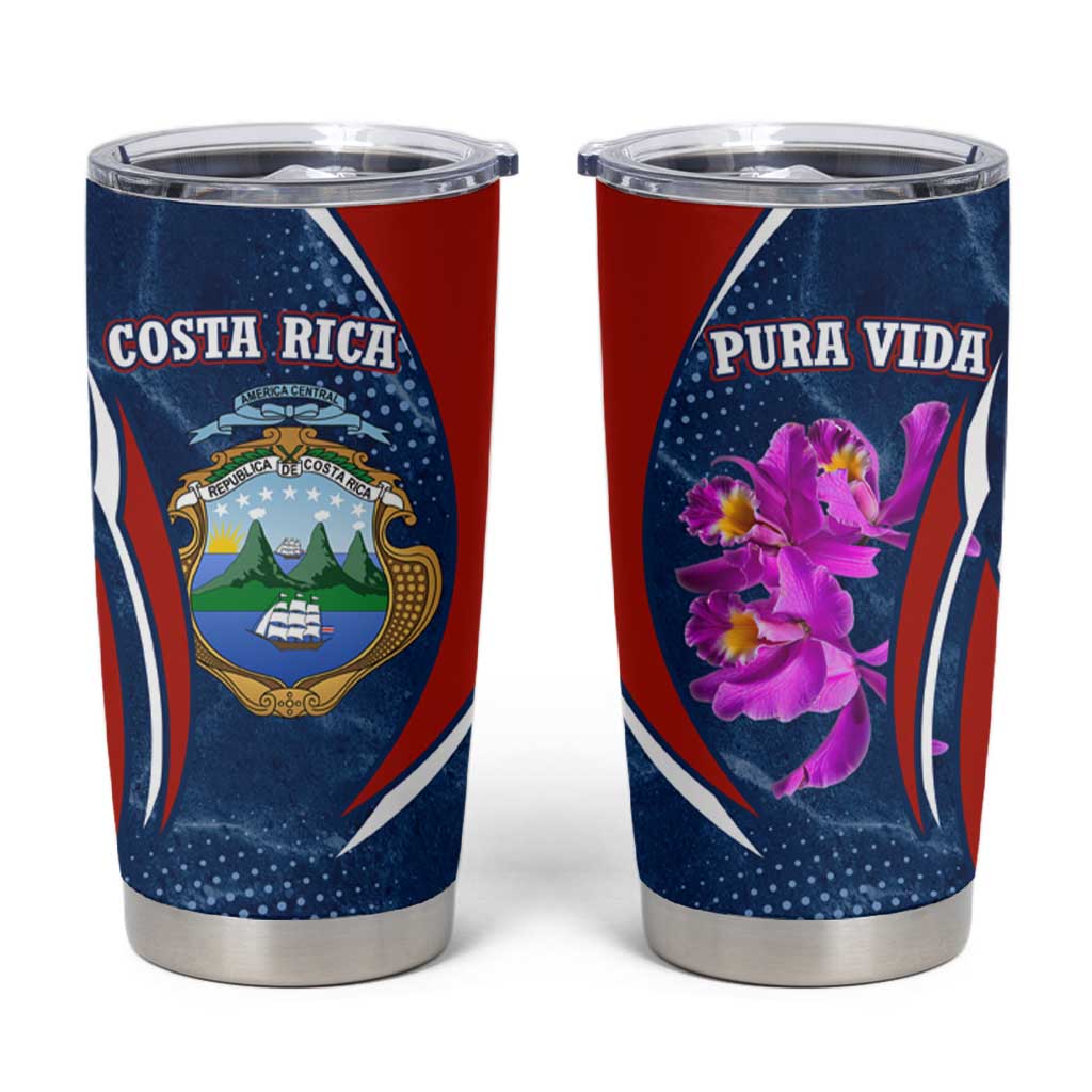 Costa Rica Orchid Tumbler Cup Red and Blue with National Emblem and Purple Flower Design - Wonder Print Shop