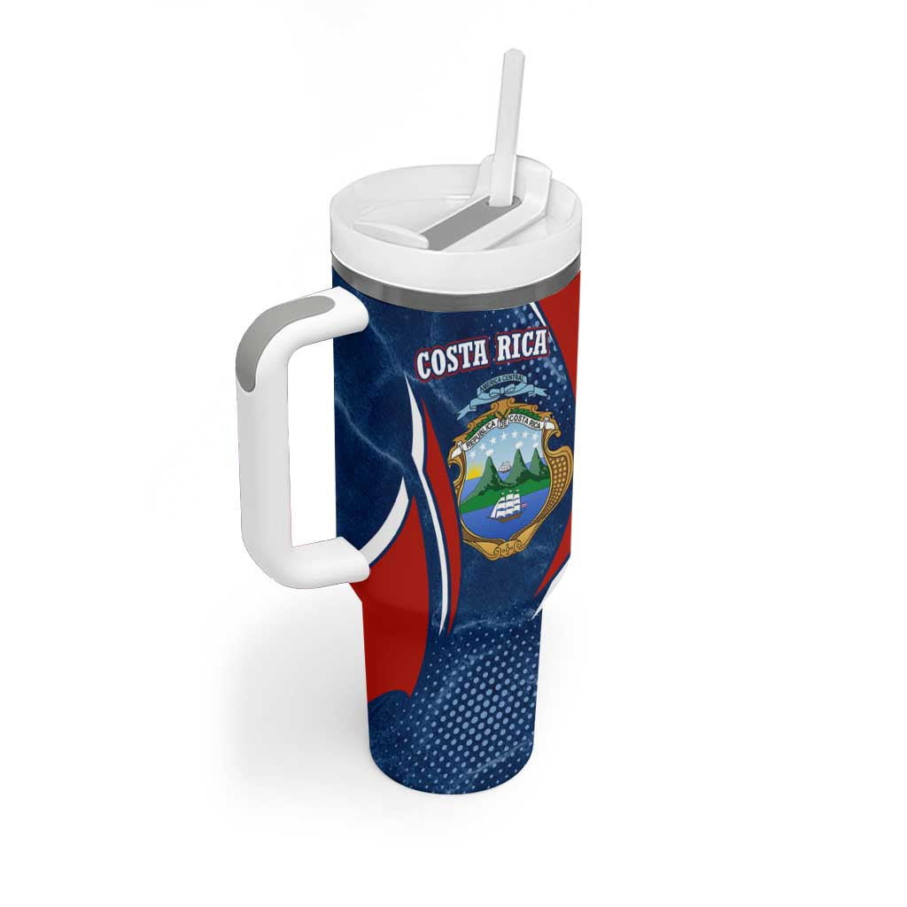 Costa Rica Orchid Tumbler With Handle Red and Blue with National Emblem and Purple Flower Design - Wonder Print Shop