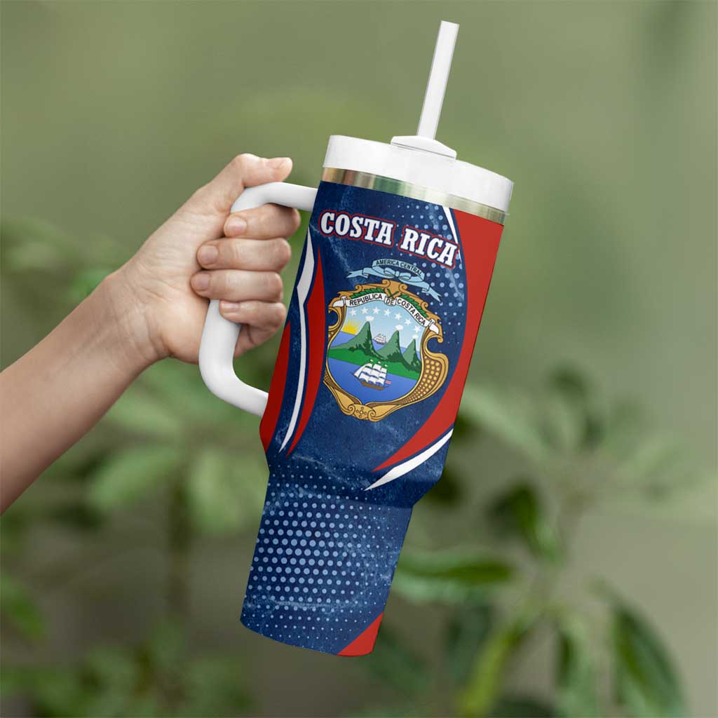 Costa Rica Orchid Tumbler With Handle Red and Blue with National Emblem and Purple Flower Design - Wonder Print Shop