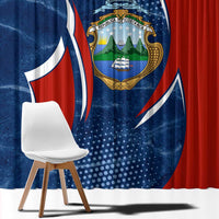 Costa Rica Orchid Window Curtain Red and Blue with National Emblem and Purple Flower Design - Wonder Print Shop