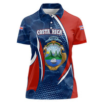 Costa Rica Orchid Women Polo Shirt Red and Blue with National Emblem and Purple Flower Design - Wonder Print Shop