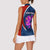 Costa Rica Orchid Women Sleeveless Polo Shirt Red and Blue with National Emblem and Purple Flower Design - Wonder Print Shop