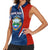 Costa Rica Orchid Women Sleeveless Polo Shirt Red and Blue with National Emblem and Purple Flower Design - Wonder Print Shop