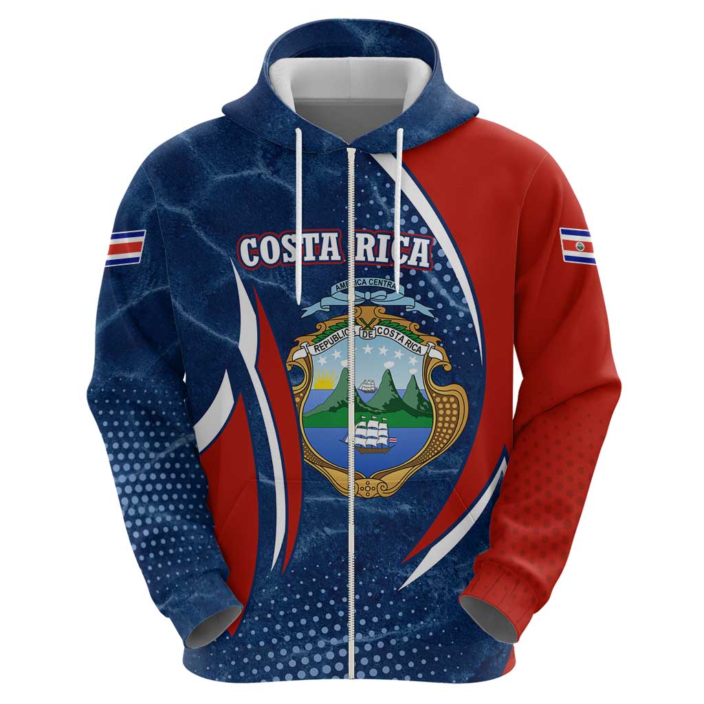 Costa Rica Orchid Zip Hoodie Red and Blue with National Emblem and Purple Flower Design - Wonder Print Shop