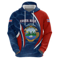 Costa Rica Orchid Zip Hoodie Red and Blue with National Emblem and Purple Flower Design - Wonder Print Shop