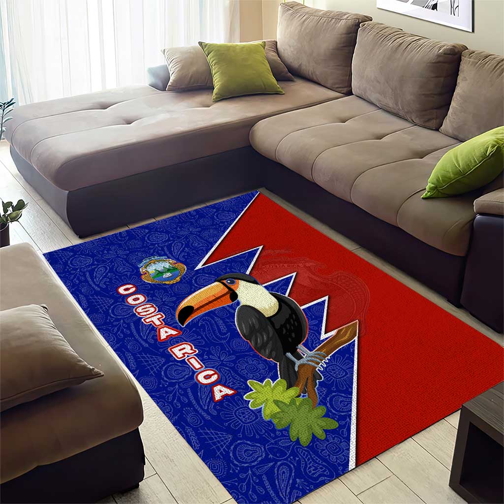 Costa Rica Toucan Area Rug Red and Blue with National Seal and Tropical Bird Graphic - Wonder Print Shop