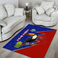 Costa Rica Toucan Area Rug Red and Blue with National Seal and Tropical Bird Graphic - Wonder Print Shop