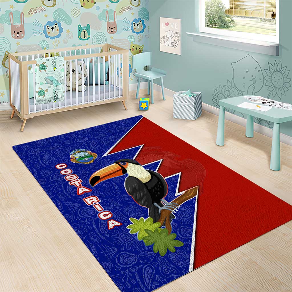 Costa Rica Toucan Area Rug Red and Blue with National Seal and Tropical Bird Graphic - Wonder Print Shop